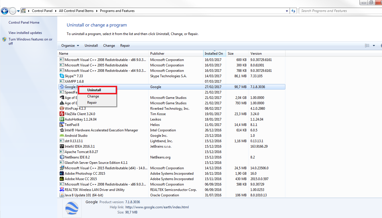 computer unistall app
