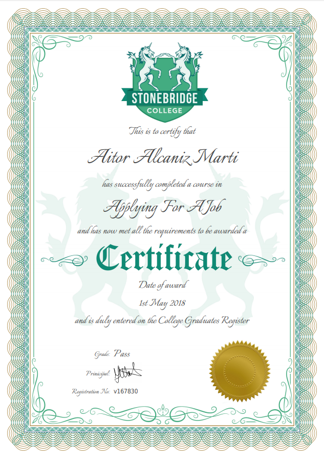 Applying for a job Certificate